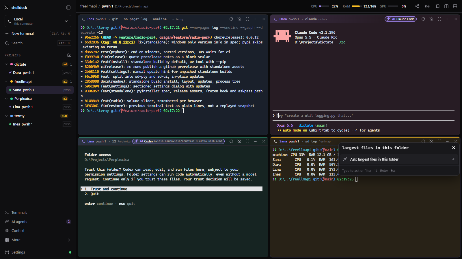The ? menu at the shell prompt offering Ask for a question