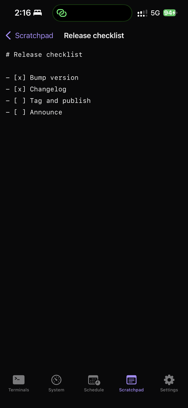 iPhone: a scratchpad note