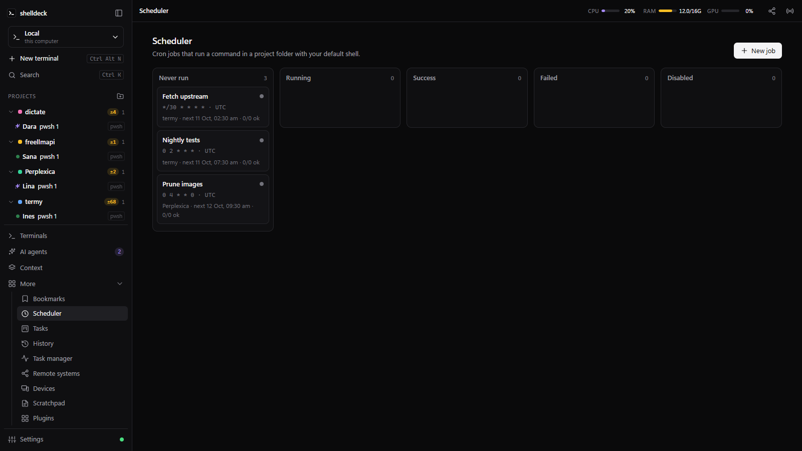 Scheduler board with cron jobs