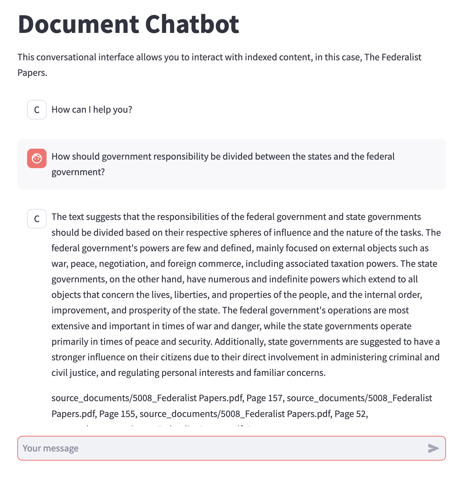 Image of document chatbot UI