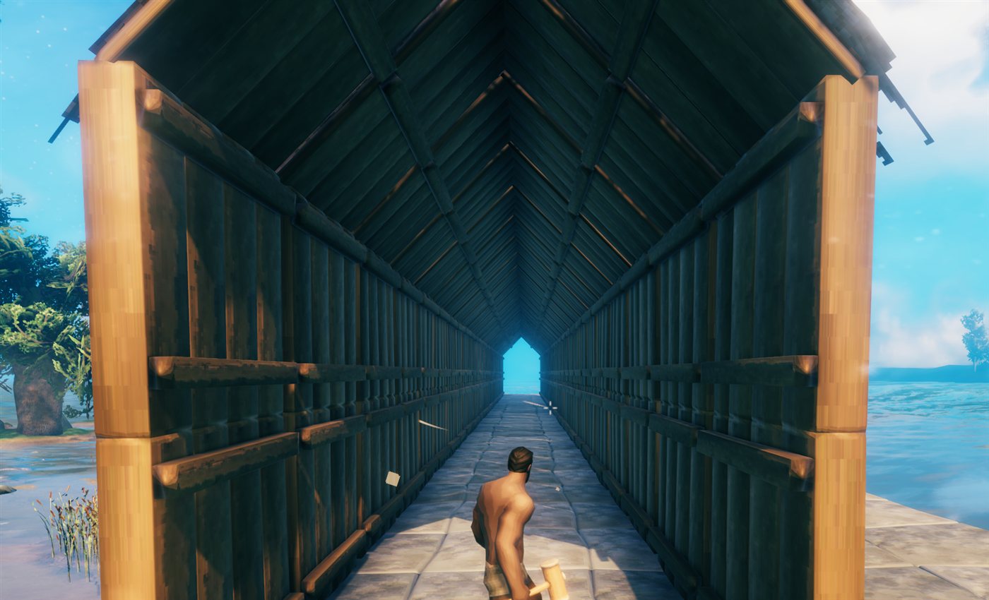 A long wood tunnel built by repeating one blueprint