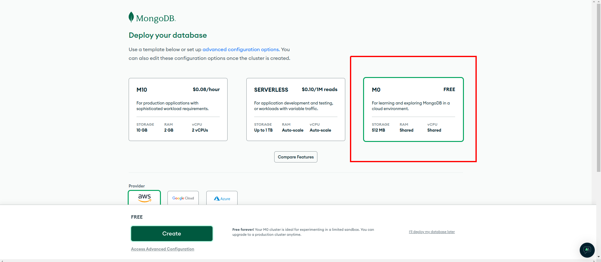 MongoDB Free Tier