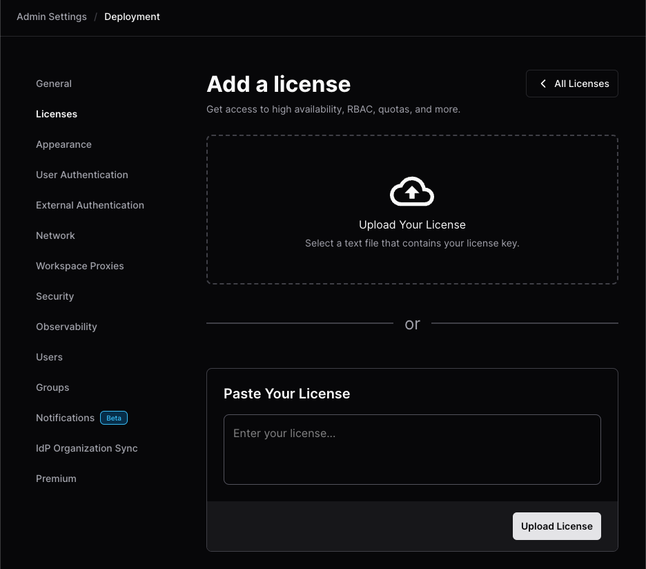Add a license screen