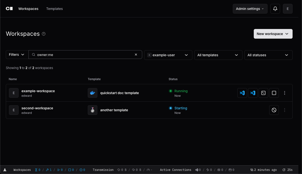 Developers create and delete their own workspaces. Coder administrators can easily enforce Workspace scheduling and autostop policies to ensure idle Workspaces don’t burn unnecessary cloud budget.