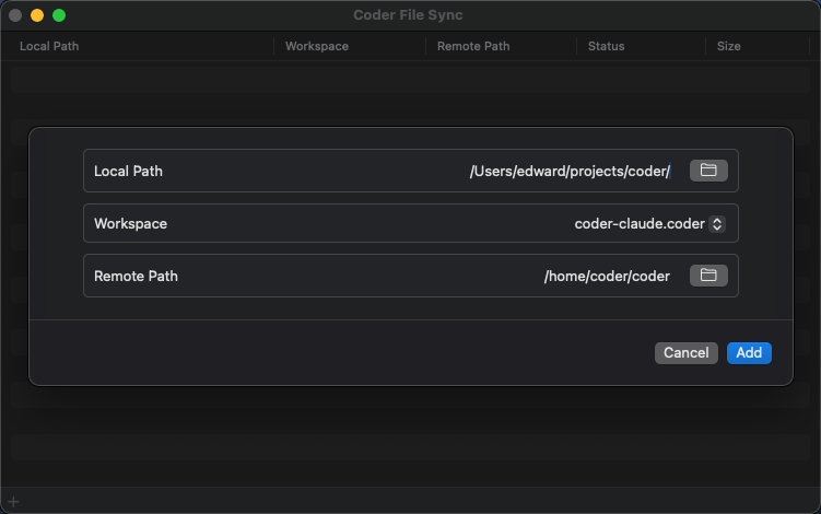 Coder Desktop File Sync add paths