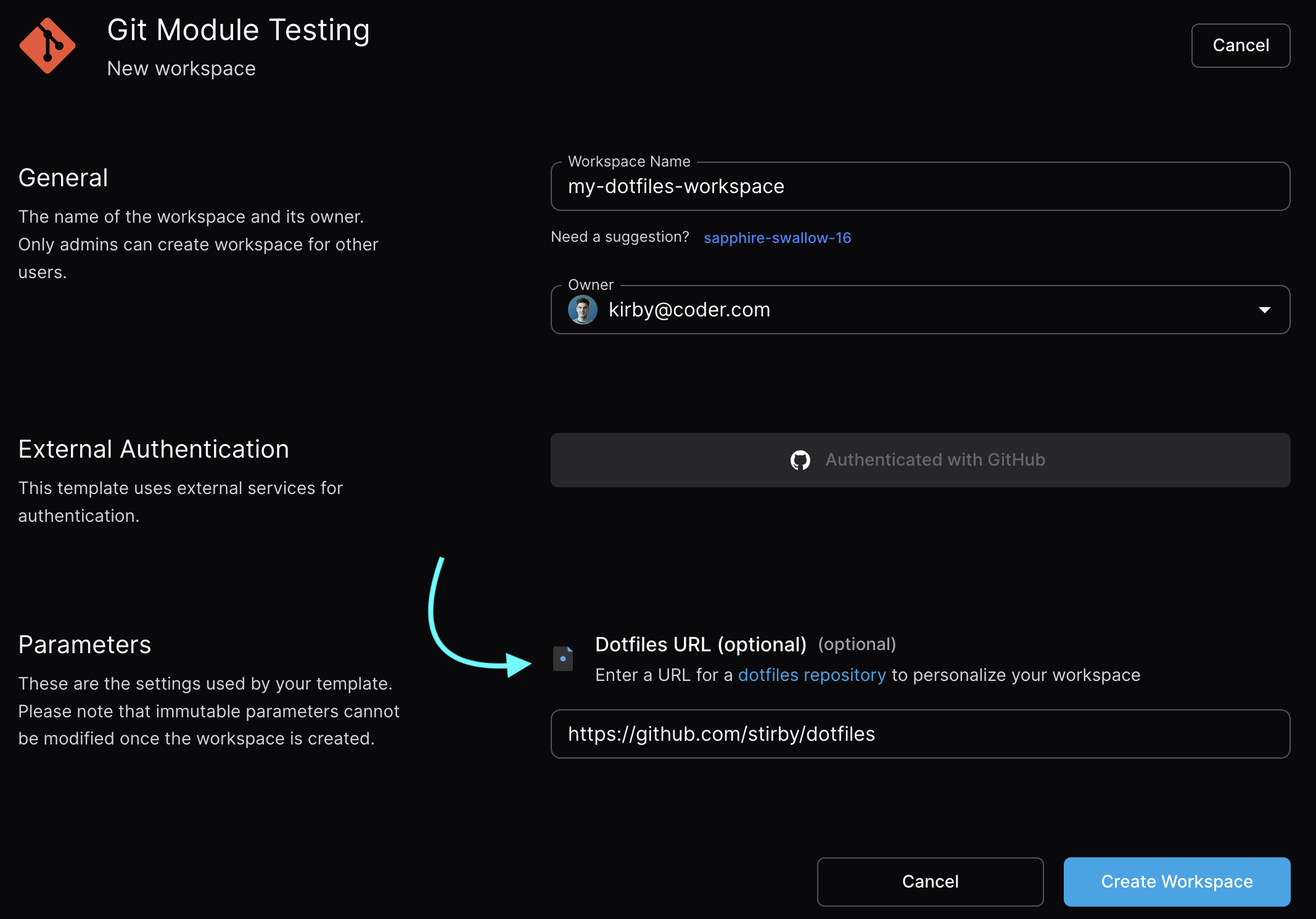 Dotfiles in workspace creation