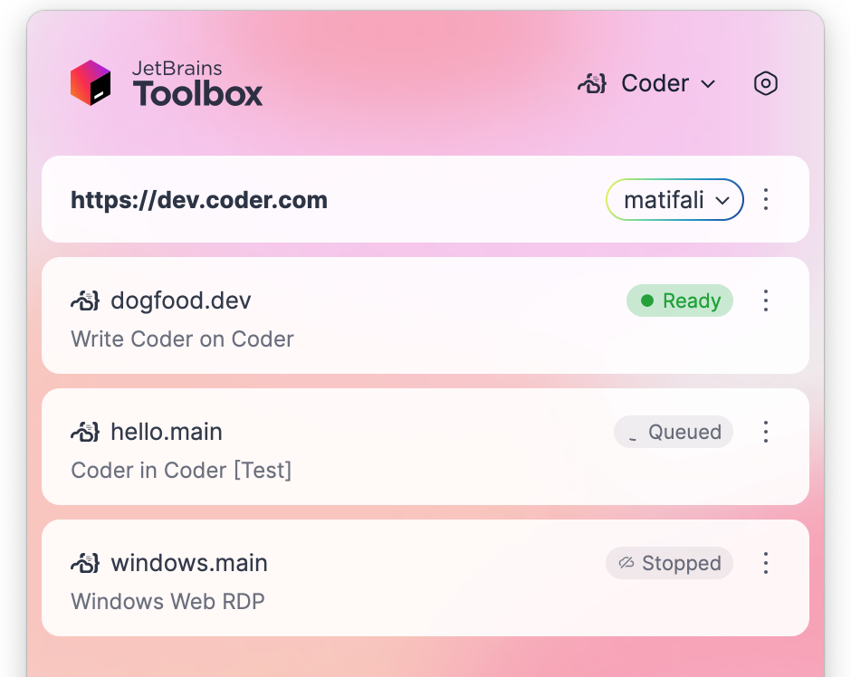 JetBrains Toolbox Coder Workspaces