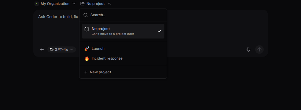 Composer with the organization and project pickers