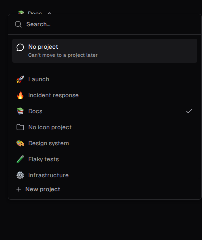 Project picker with many projects