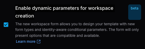 Enable dynamic parameters for workspace creation