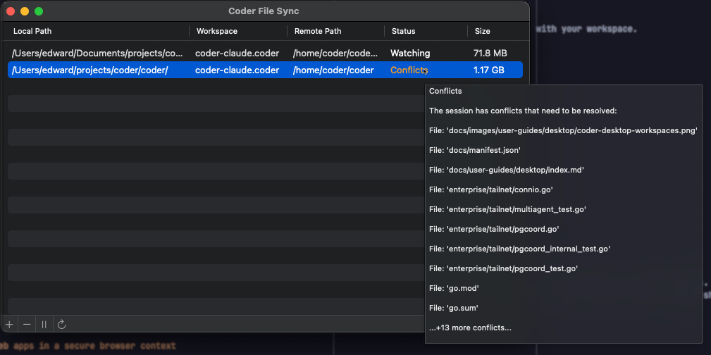 Desktop file sync conflicts mouseover