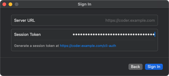 Paste the session token in to sign in