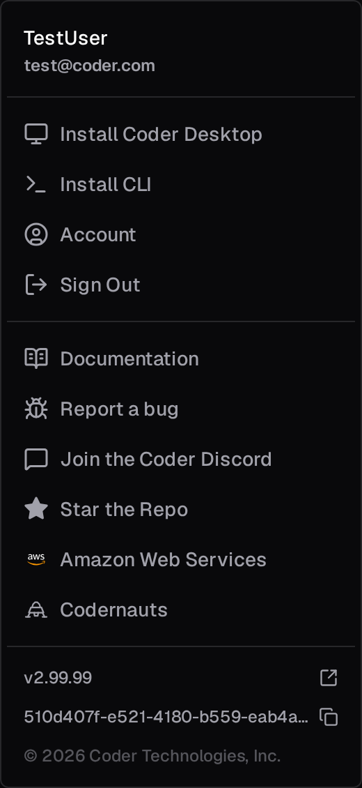 UserDropdown with Install Coder Desktop