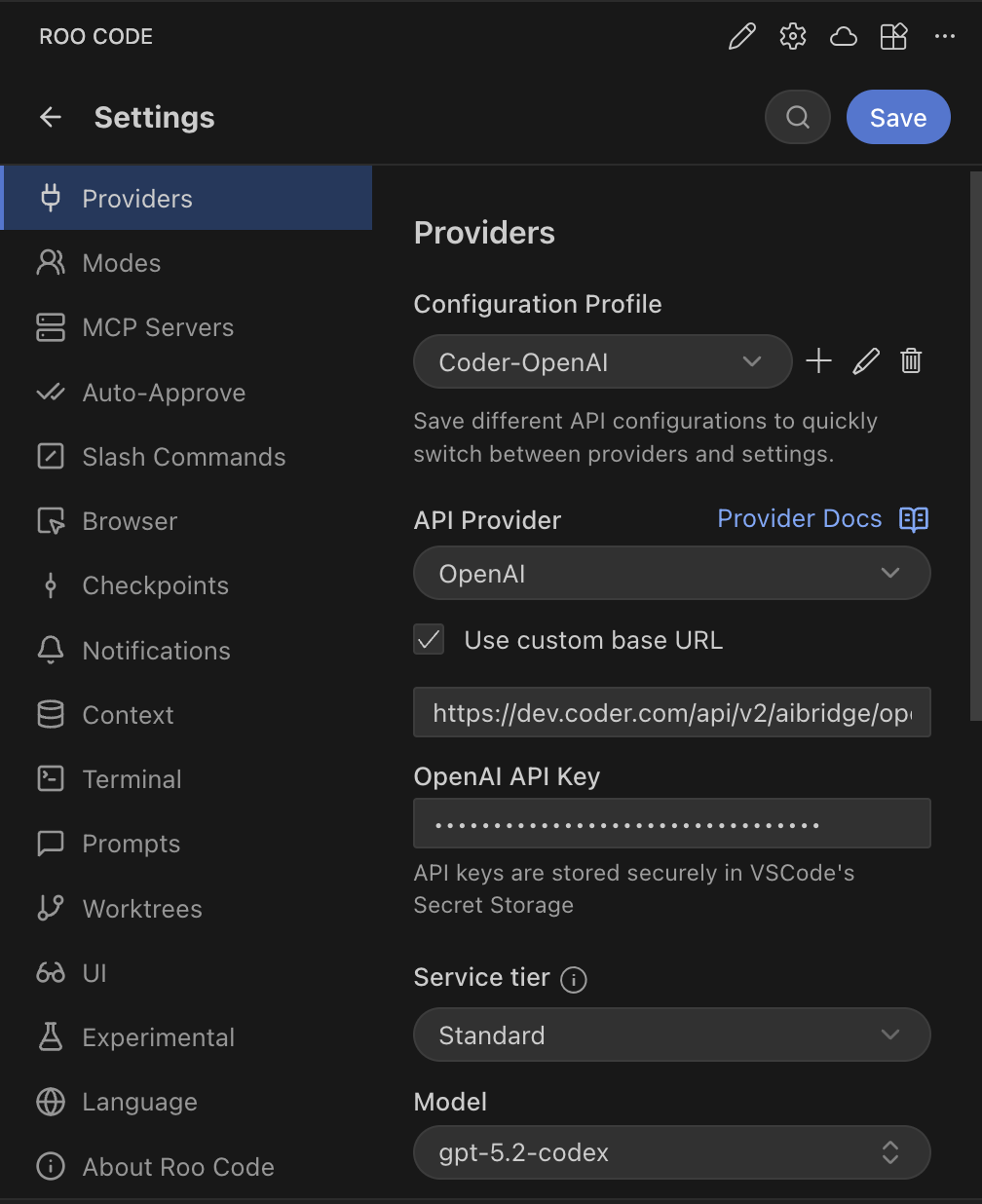 Roo Code OpenAI Settings