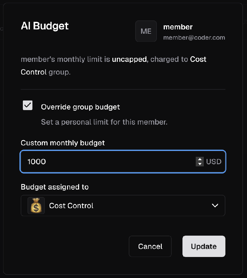 User AI budget override