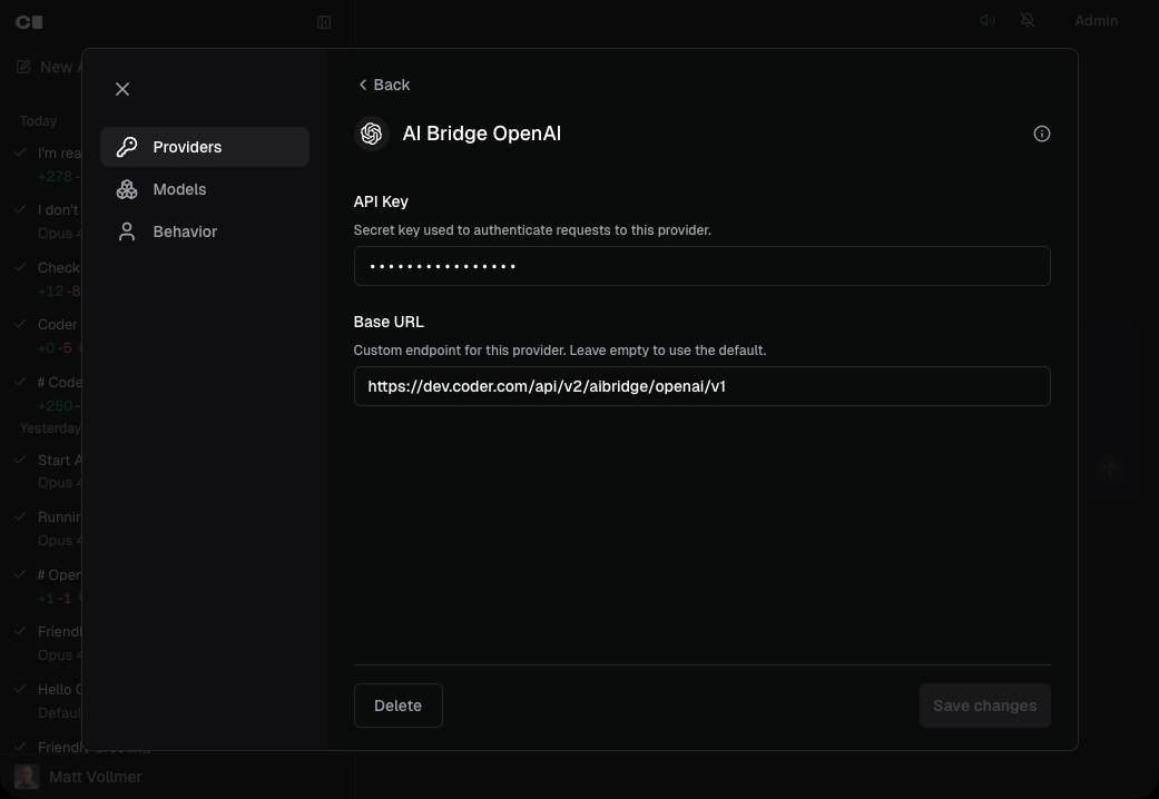 Screenshot of the add provider form
