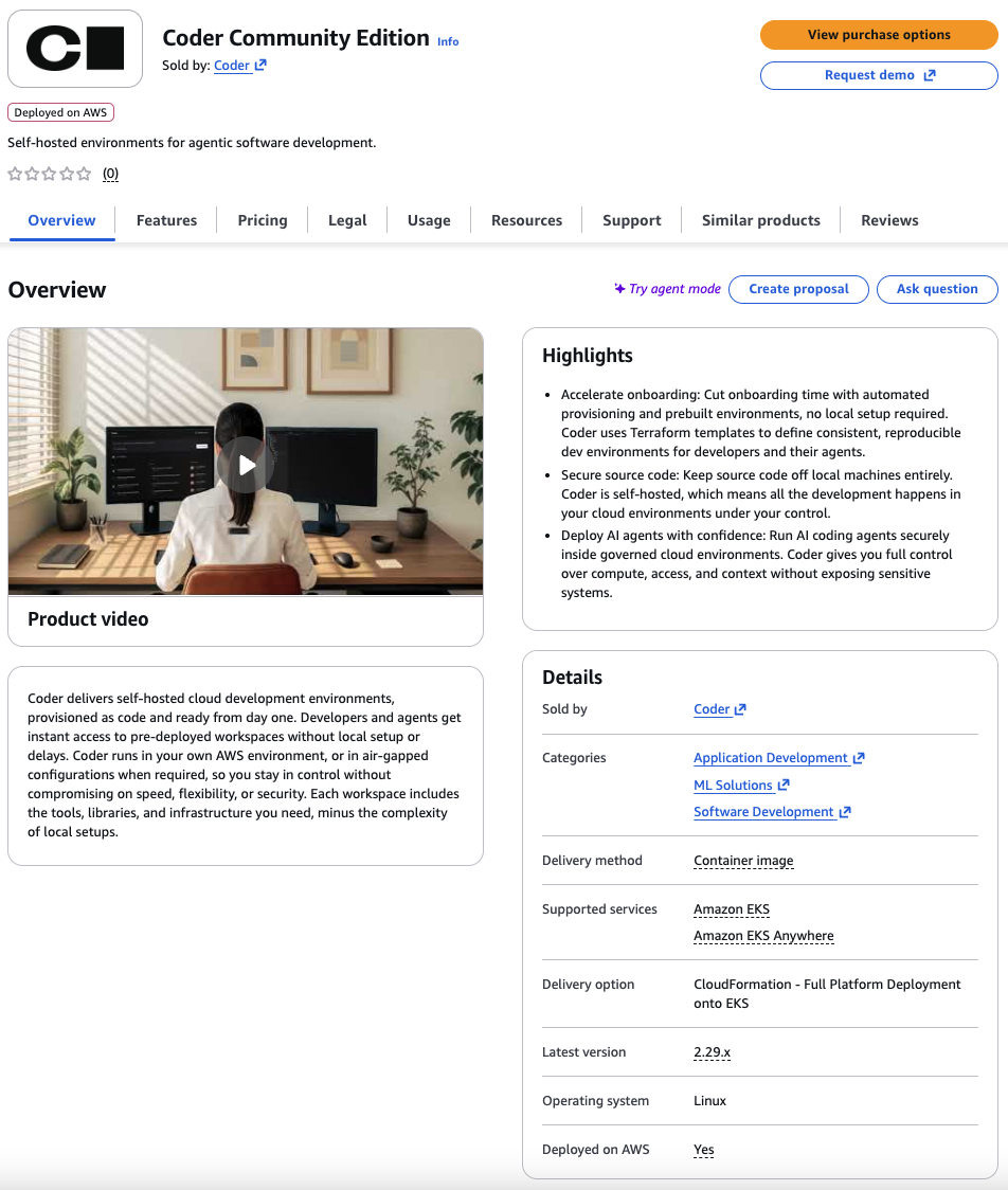 Coder on AWS Marketplace