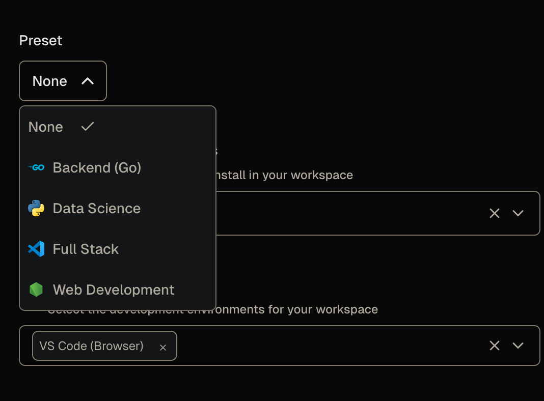 Default presets with the Quickstart template