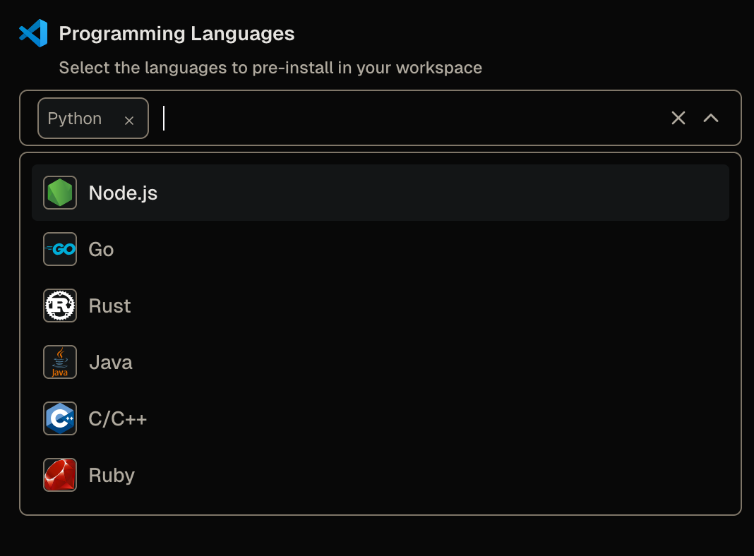 Programming Language dropdown parameter from the Quickstart template with Ruby
