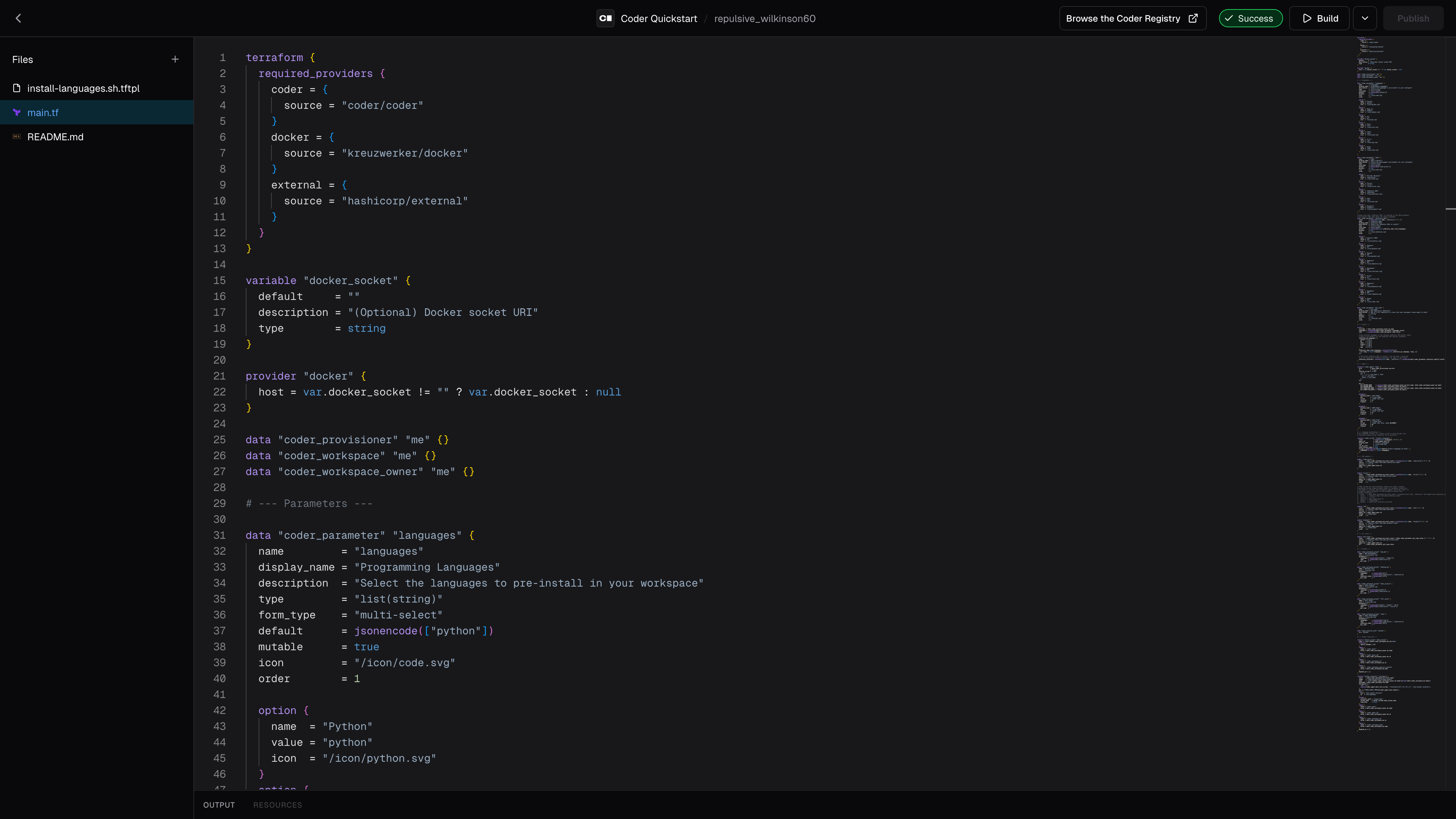 Coder template web editor