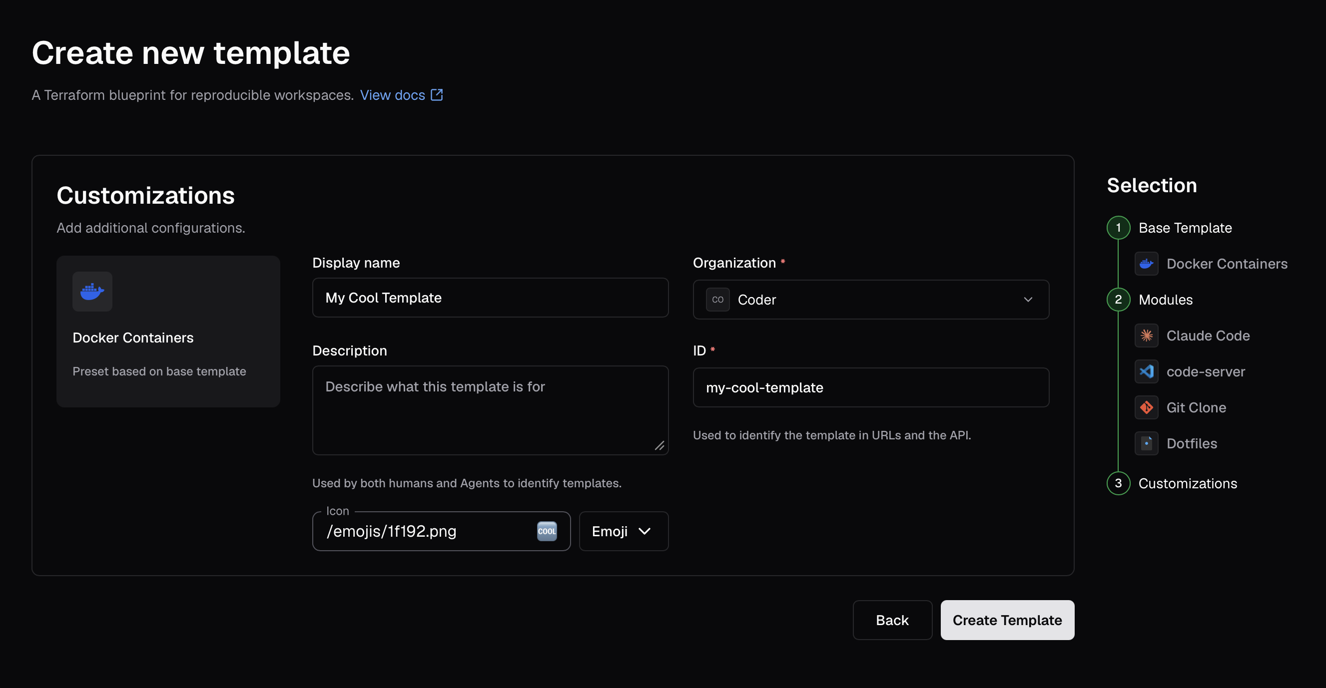 Set template display name, description, and other metadata
