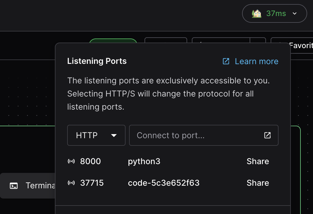 Open Ports window