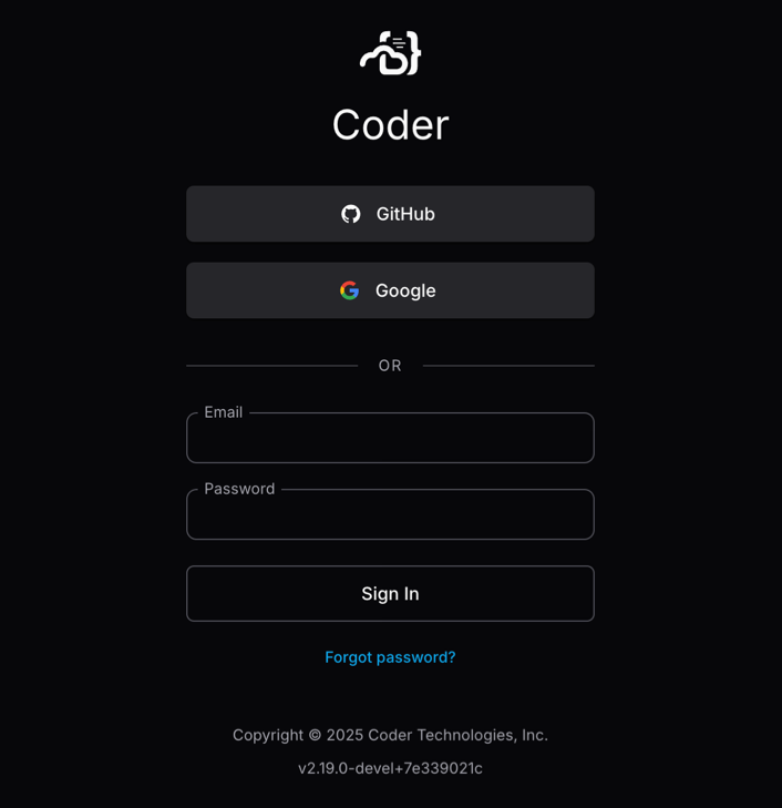 Sign in to your Coder deployment