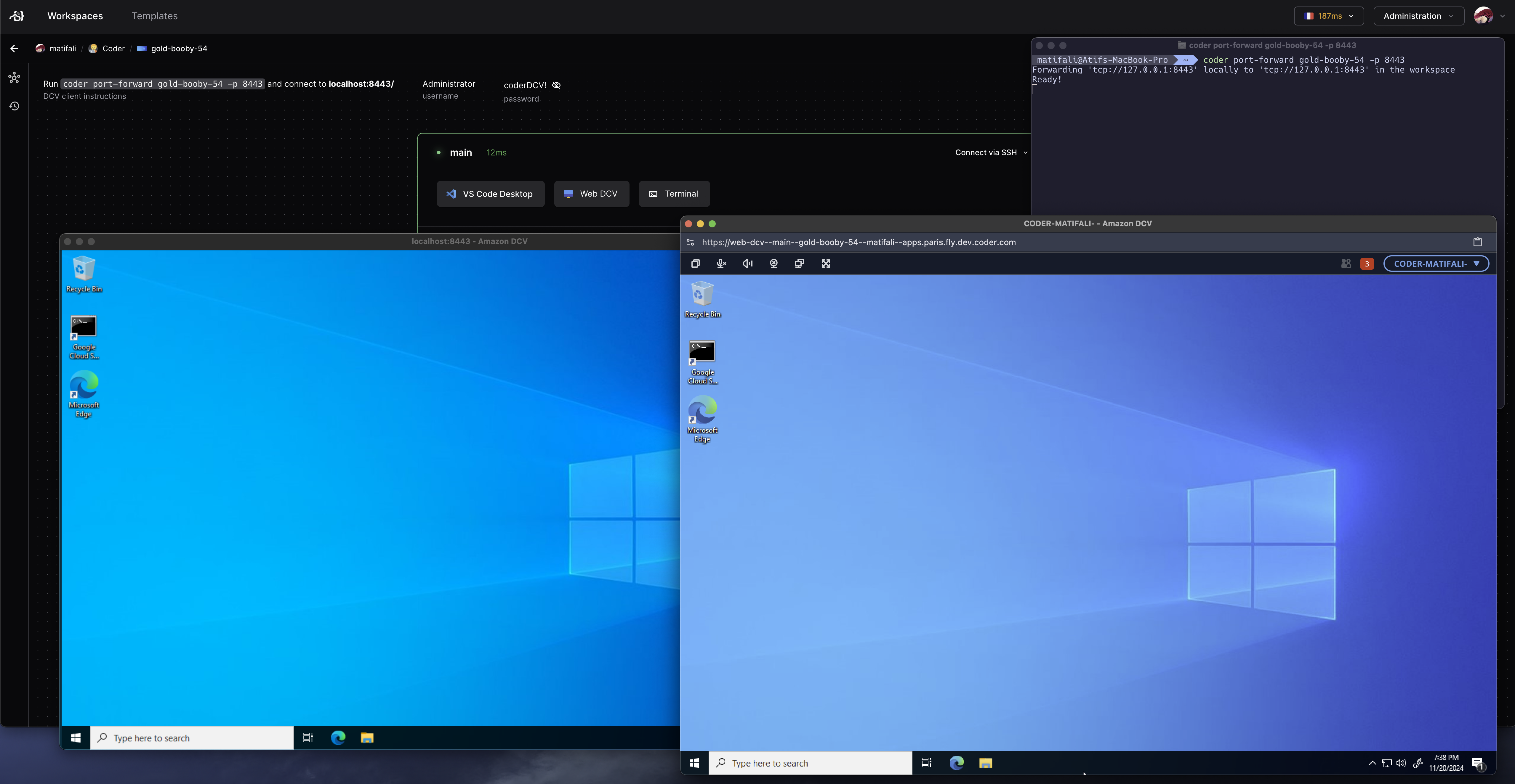 Amazon DCV Windows Module in a Workspace