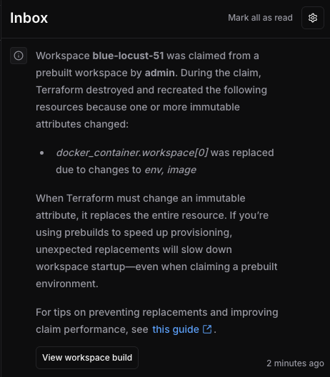 Resource replacement notification