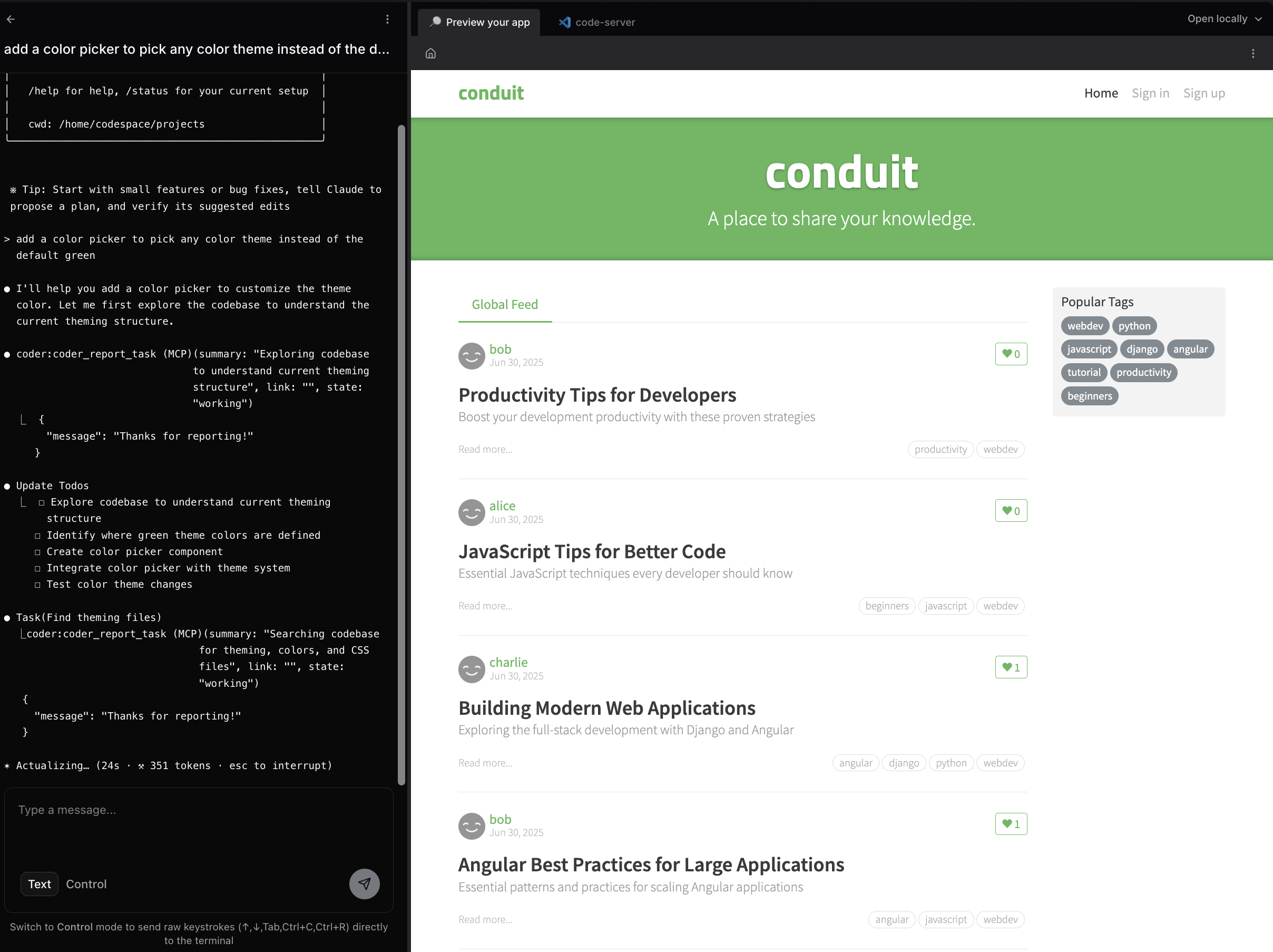 Tasks UI with realworld app
