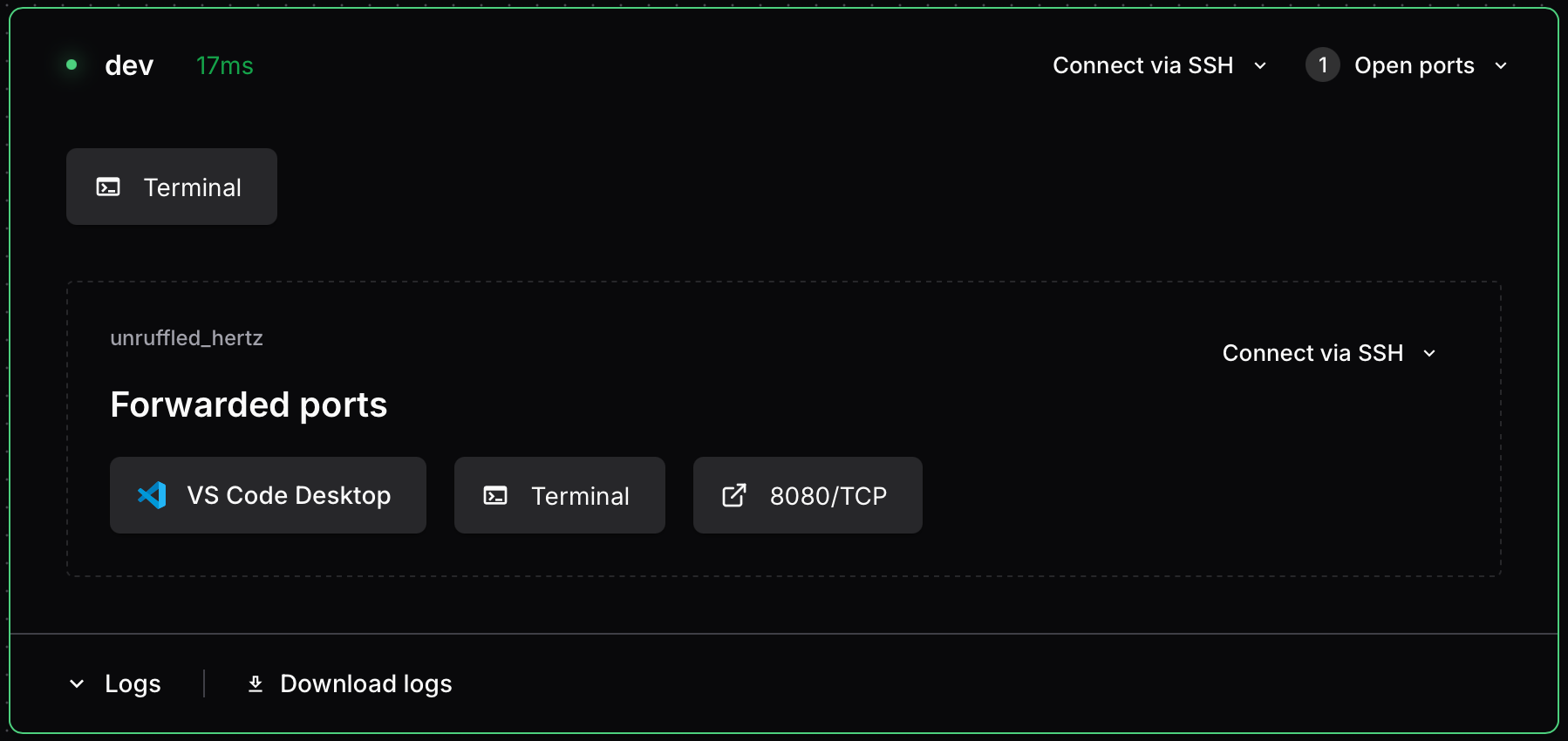 Dev container integration in Coder dashboard