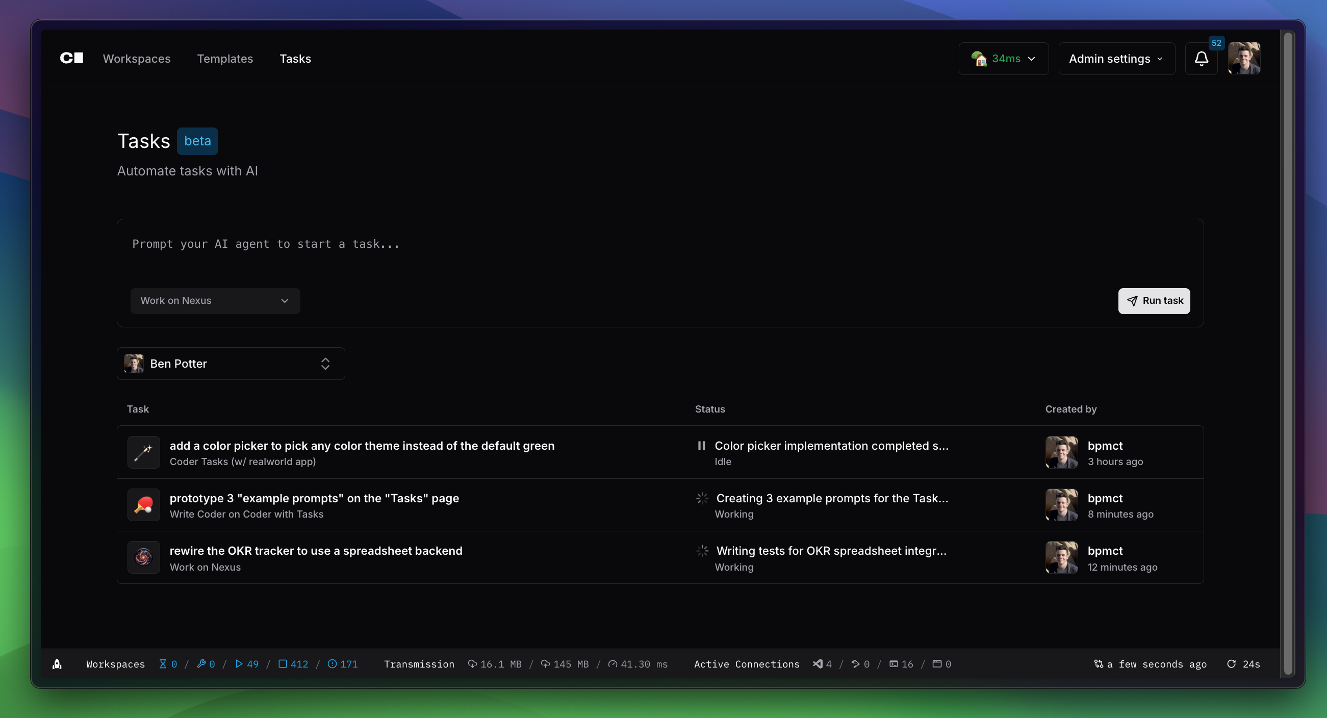 Coder Tasks UI