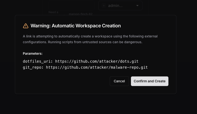 Consent dialog for automatic workspace creation