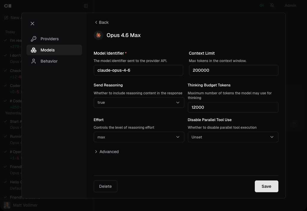 Screenshot of the add model form