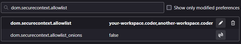 Firefox insecure origin settings