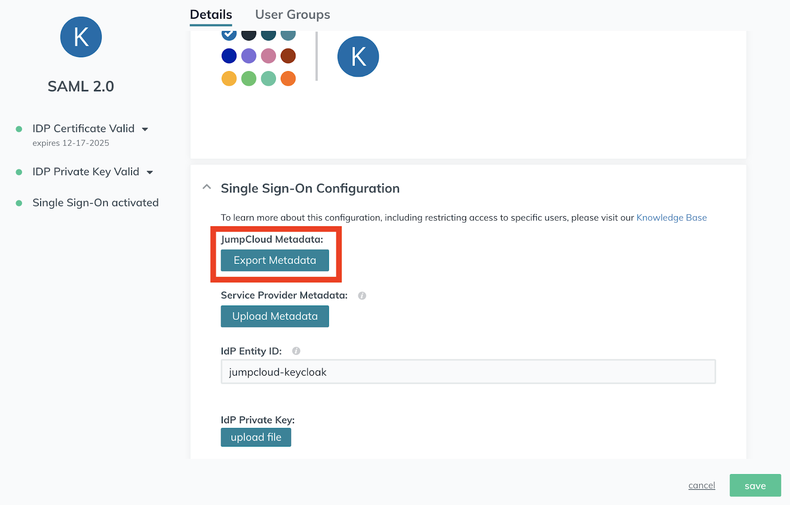 Export SAML Metadata