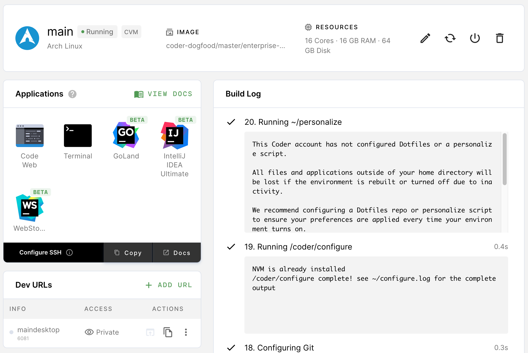 Environment Overview Page