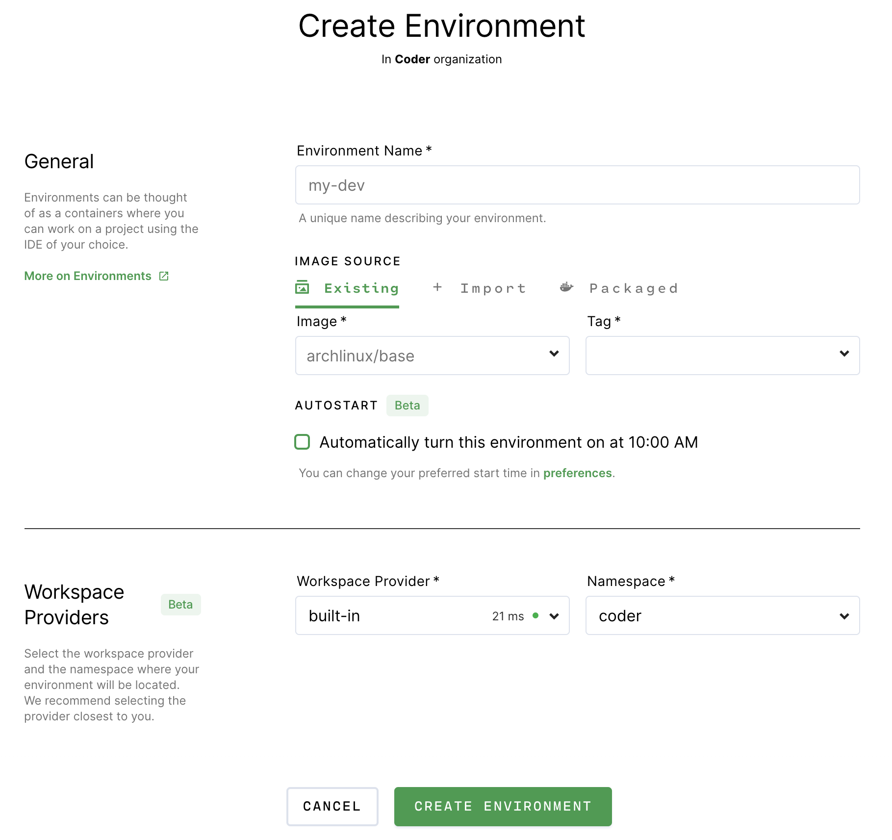 Create an environment