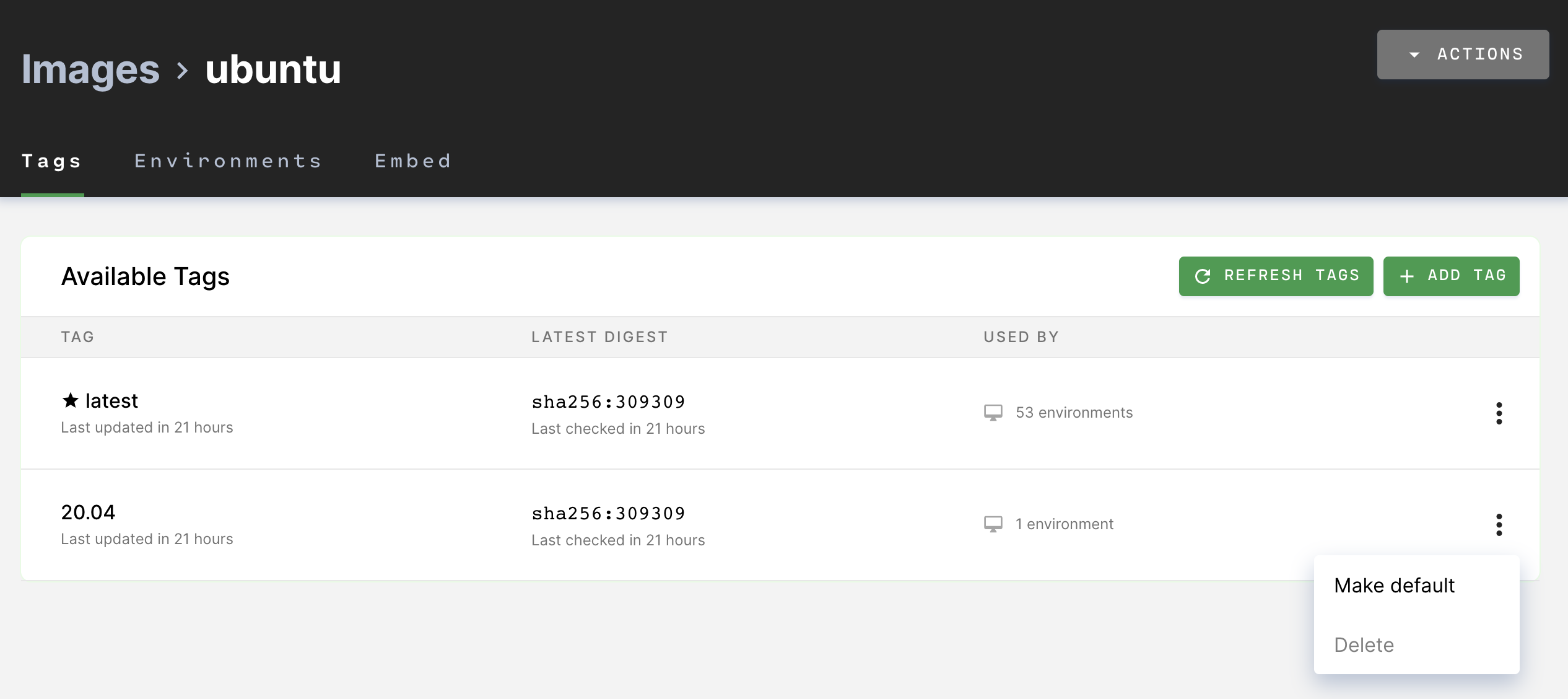 Set existing tag as default