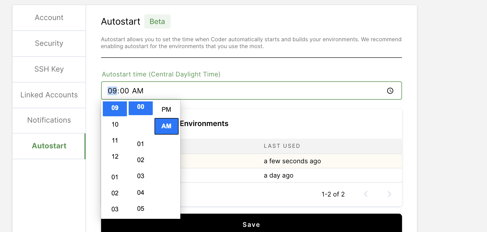 Set autostart time