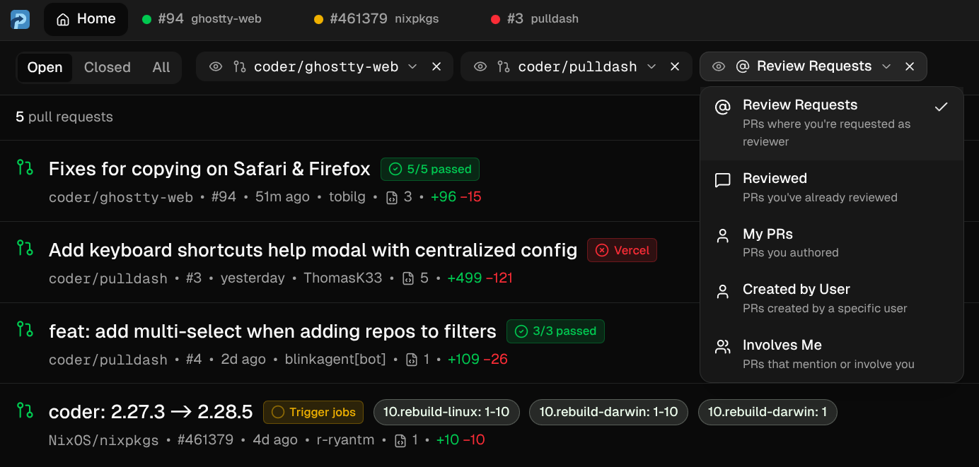 Filtering PRs