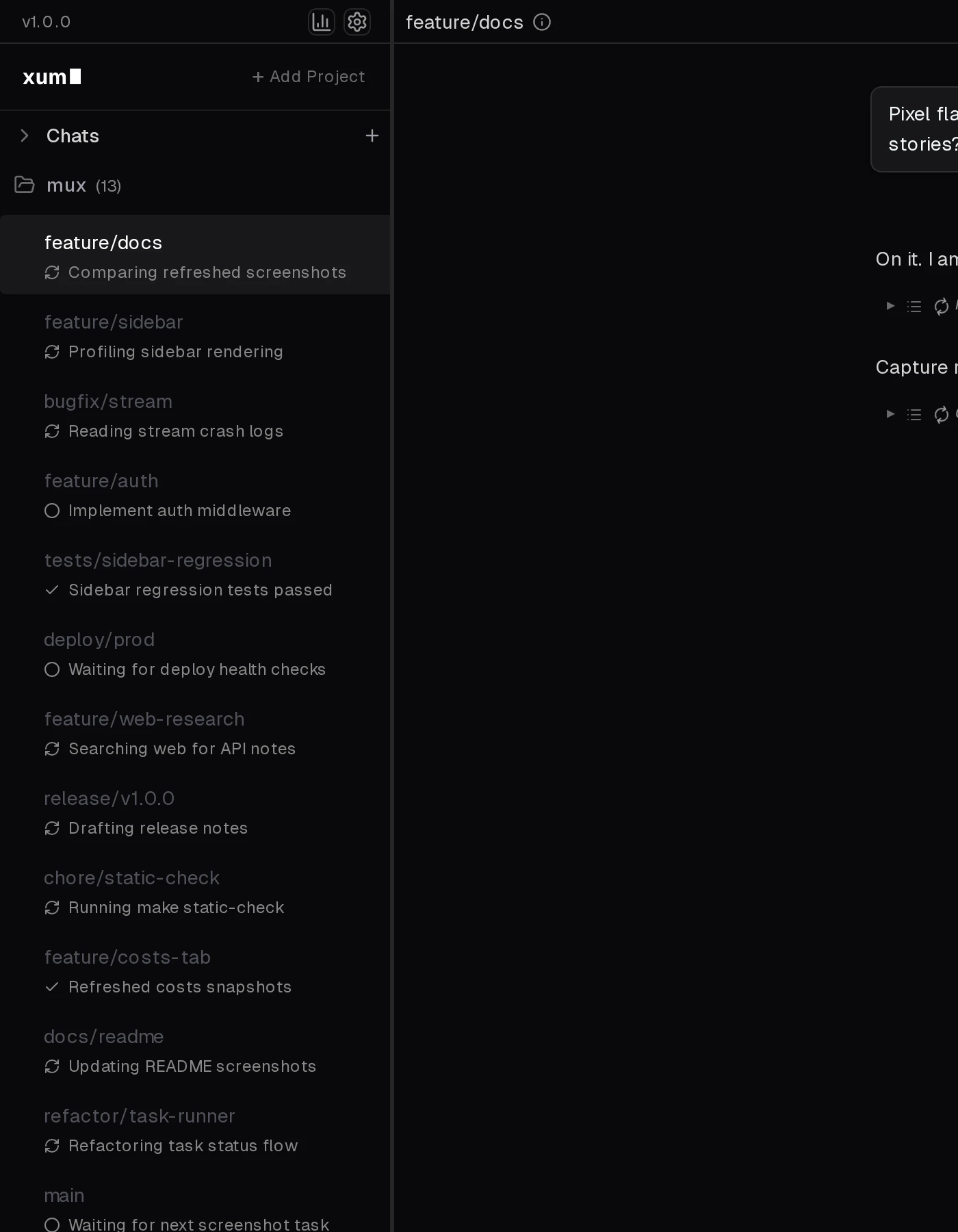 Screenshot of agent status