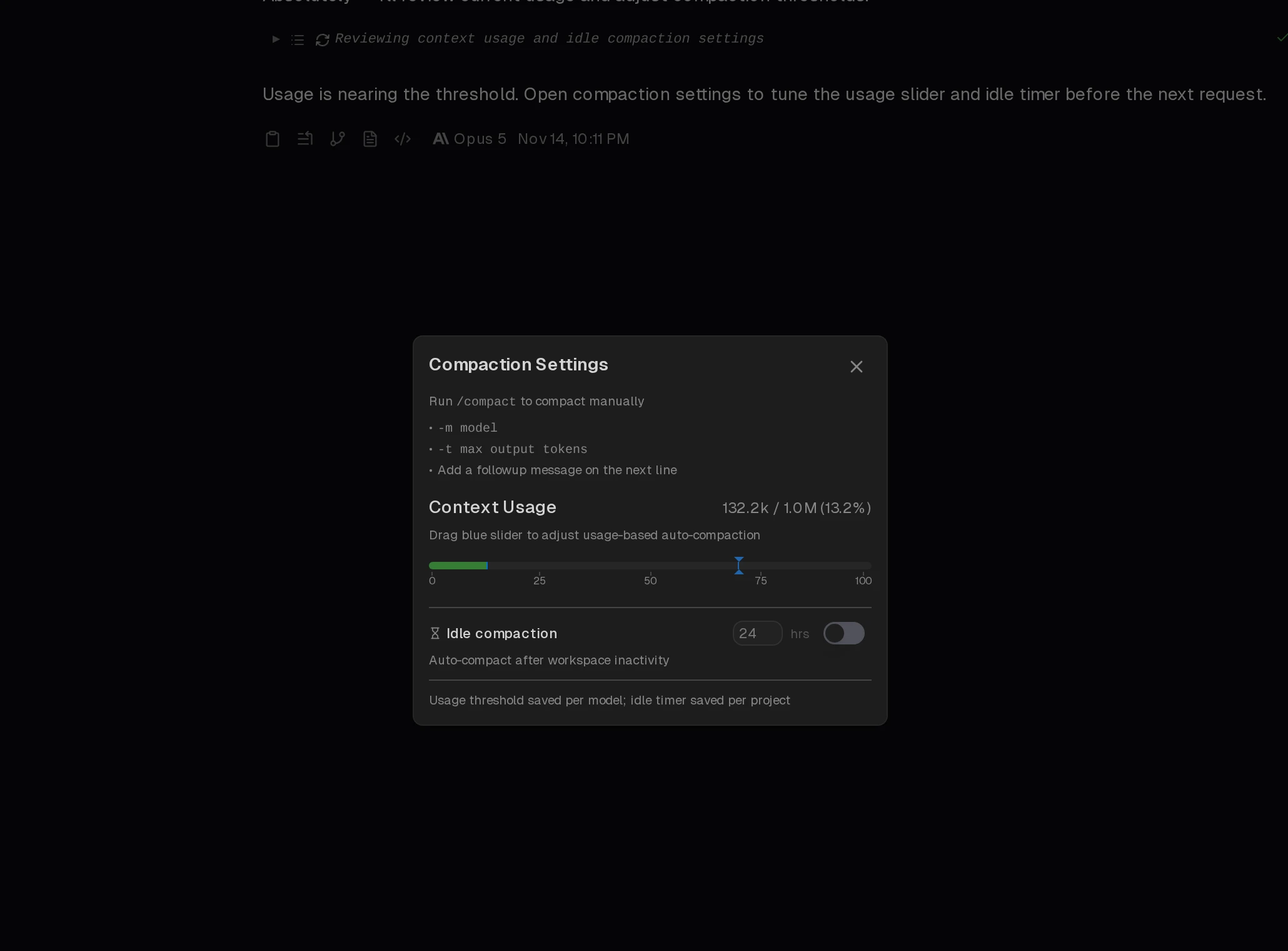 Screenshot of context management dialog