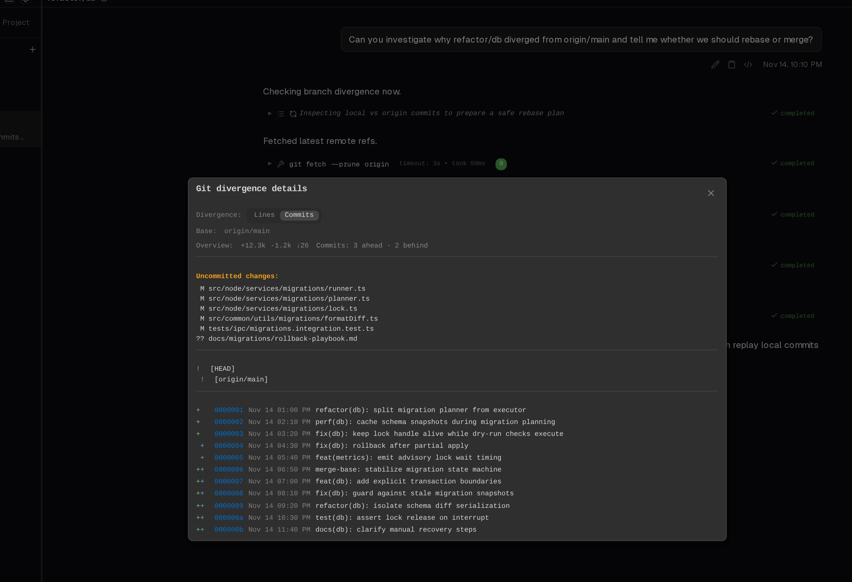Screenshot of git status