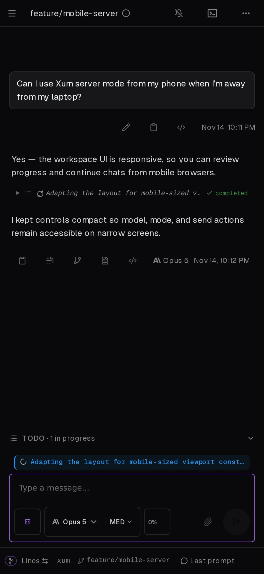Screenshot of Xum mobile UI
