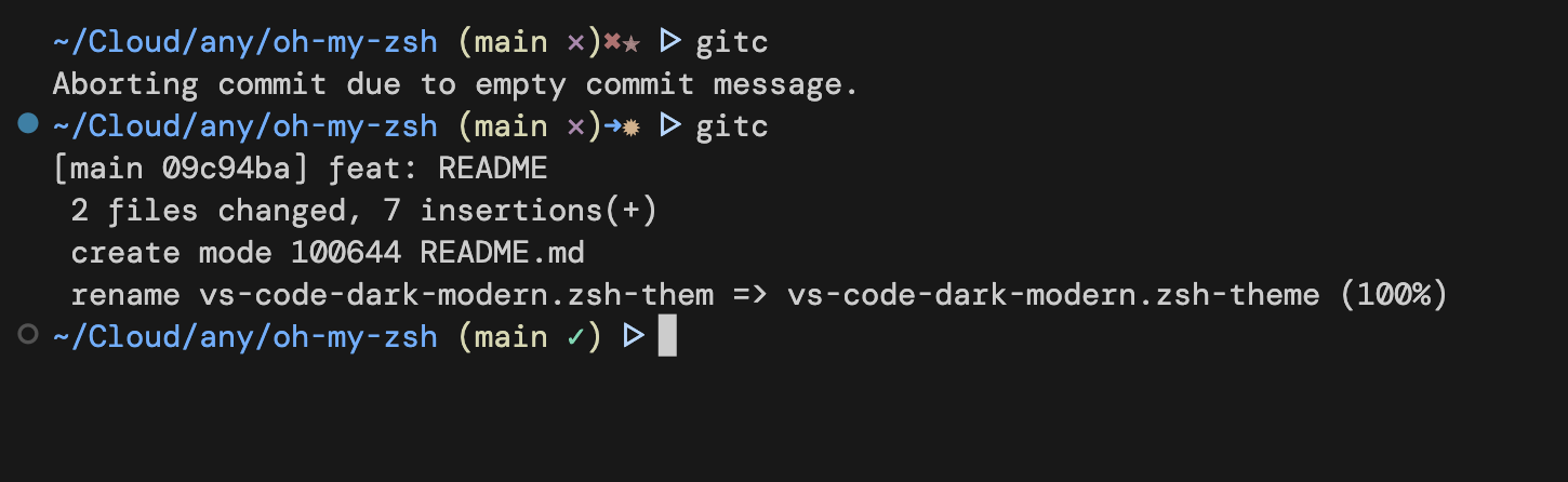 VSCode Dark Modern Zsh Theme Screenshot