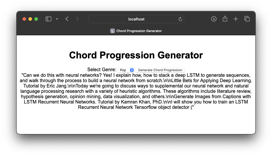 First Pop Chord Progression Response - Garbage Results