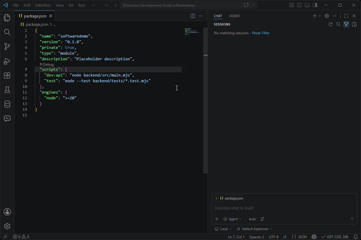 Selfcoder local model provider showing local models in the VS Code chat native model picker