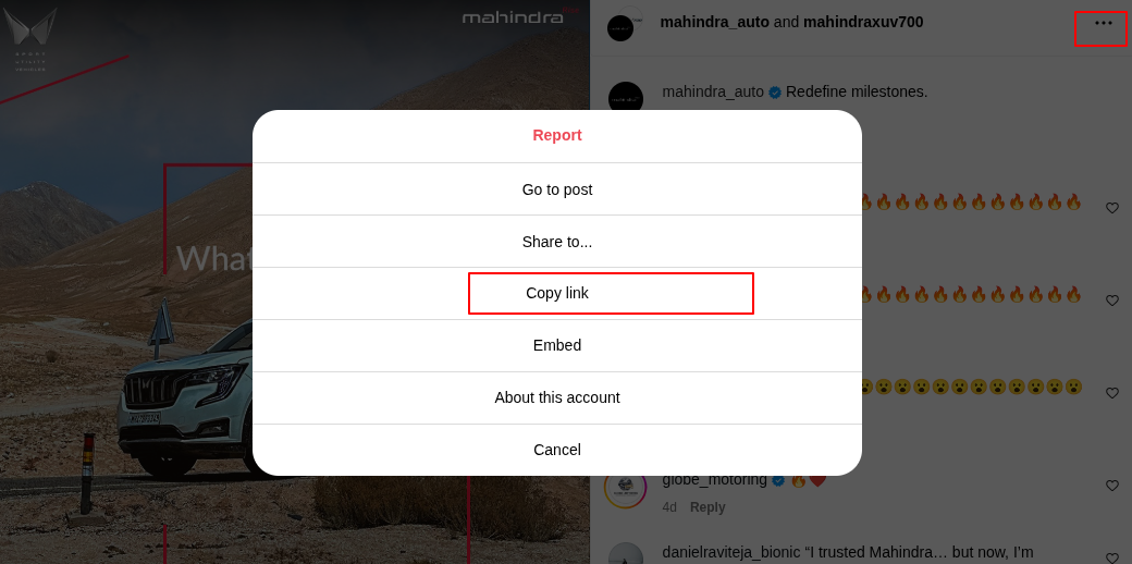 Copy Instagram Post Link
