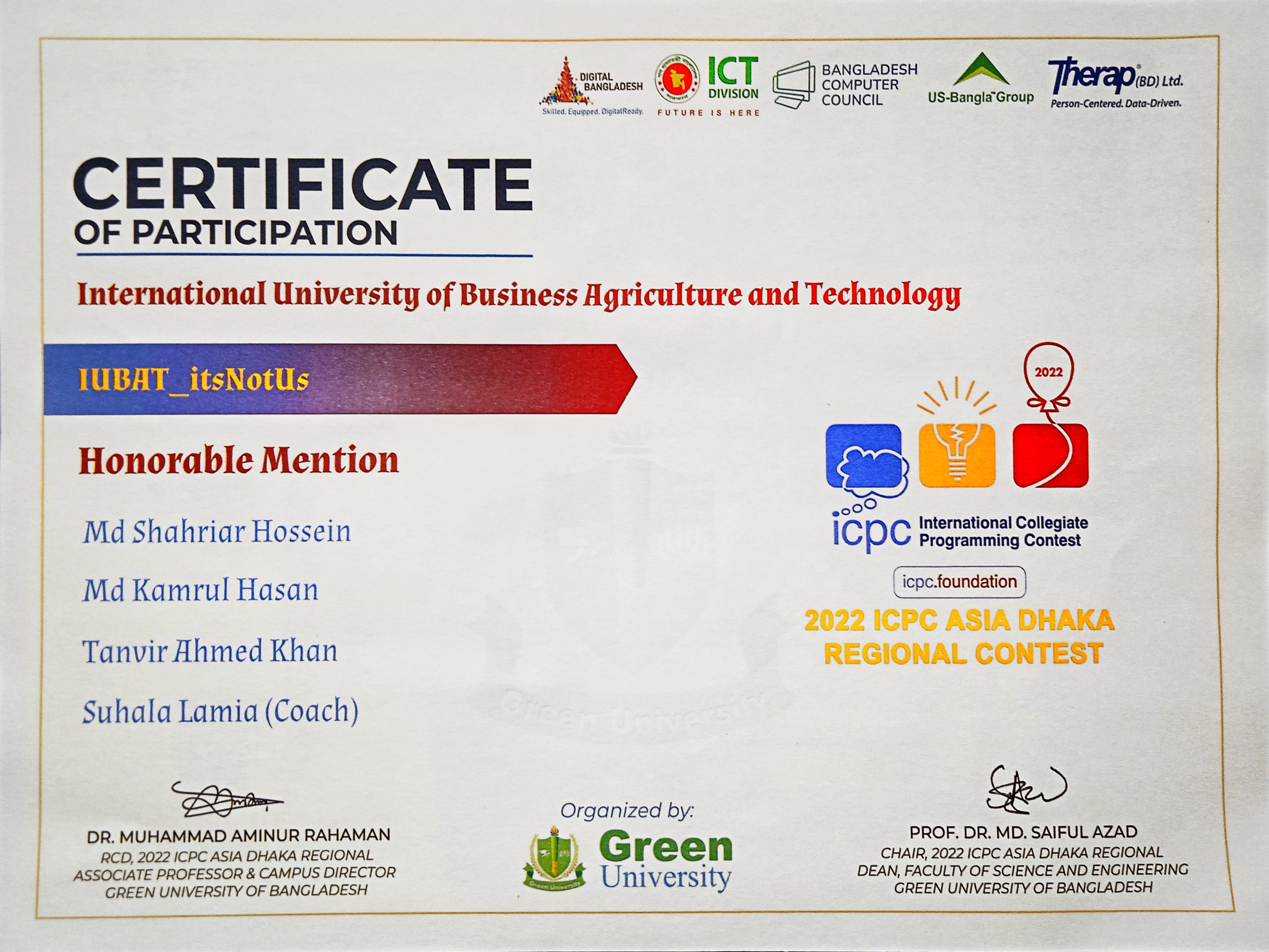 The 2022 ICPC Asia Dhaka Regional Contest